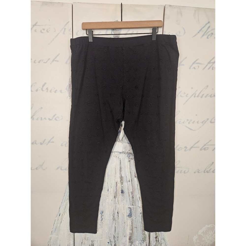 Johnny Was Black Floral Eyelet Embroidered Cotton Leggings 1X Boho Slim